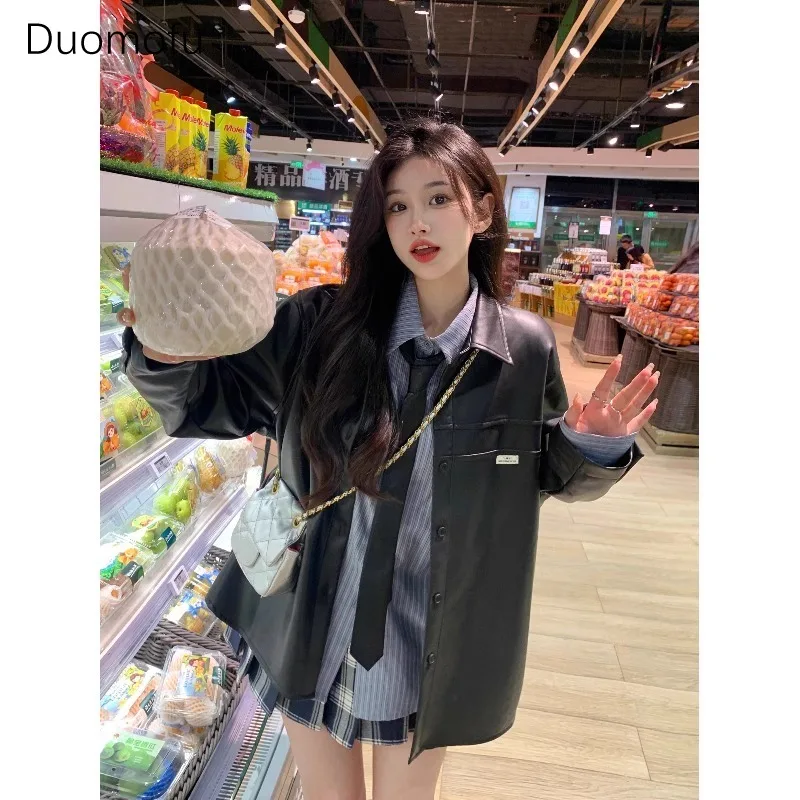 Duomofu Black Vintage Sweet Loose Simple Women Jackets Autumn New Basic Pure Color Casual Fashion Single Breasted Female Jackets