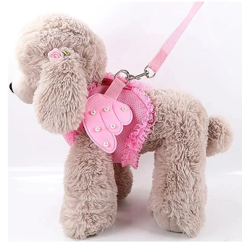 Angel Pet Dog Leashes Lace Mesh Pet Dog Harness Pearls Wing Adjustable Harness For Small Dogs Cats Pet Accessories