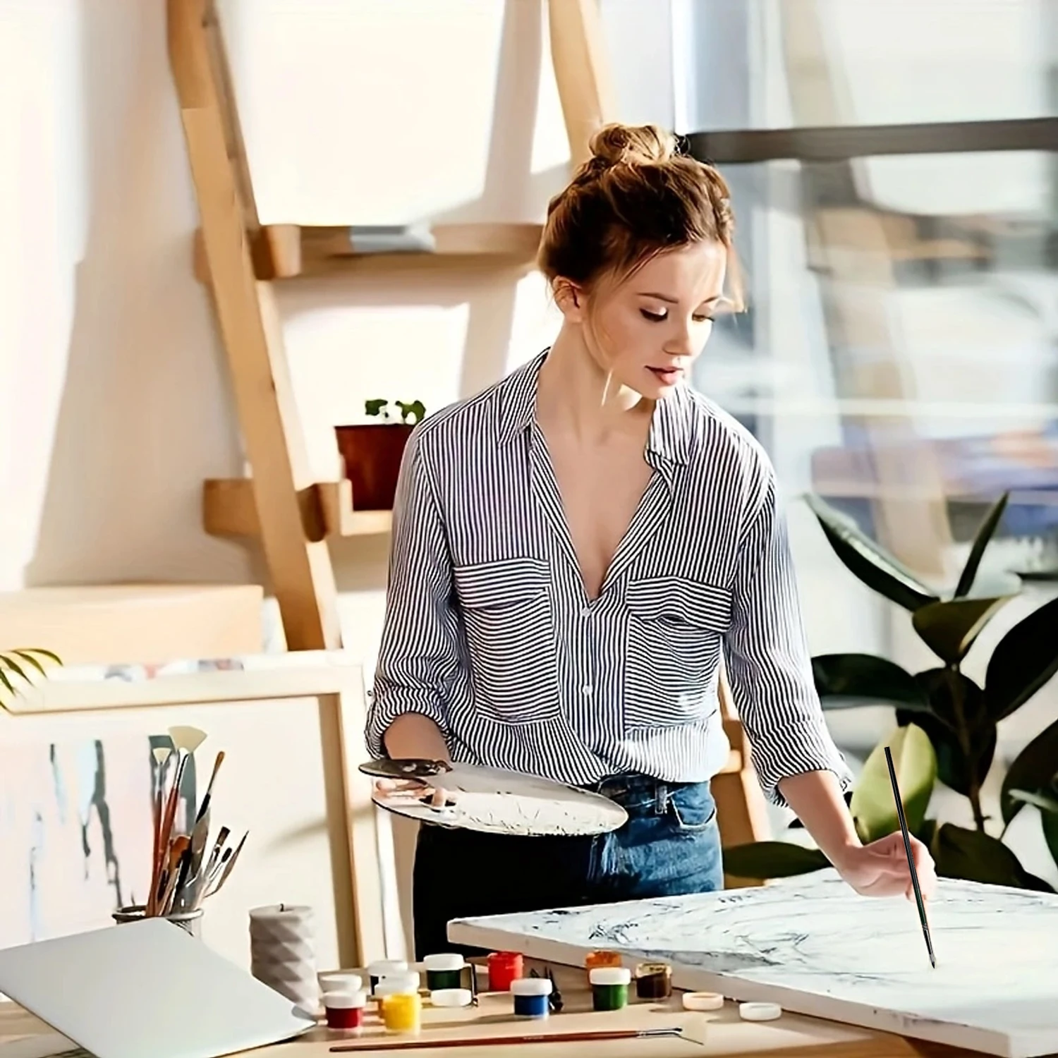 مجموعة فرش طلاء الفنانين الاحترافية من Yutiars - 6/24 قطعة، شعيرات نايلون للألوان المائية والأكريليك والرسم الزيتي والحرف اليدوية وجسم الوجه #6