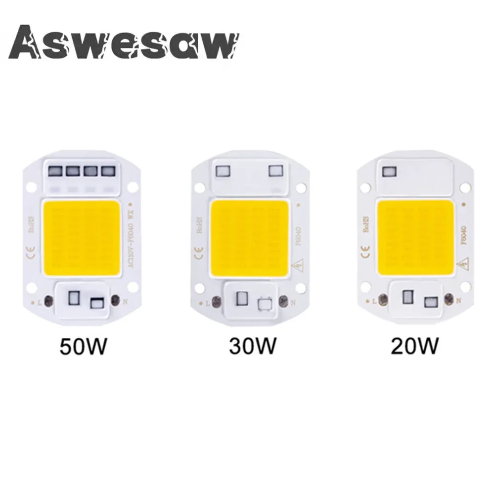 Aswesaw LED COB lamp Bead  20W 30W 50W AC 220V IP65 Smart  No Need Driver DIY Flood light Led Bulb Spotlight Outdoor Chip Lamp