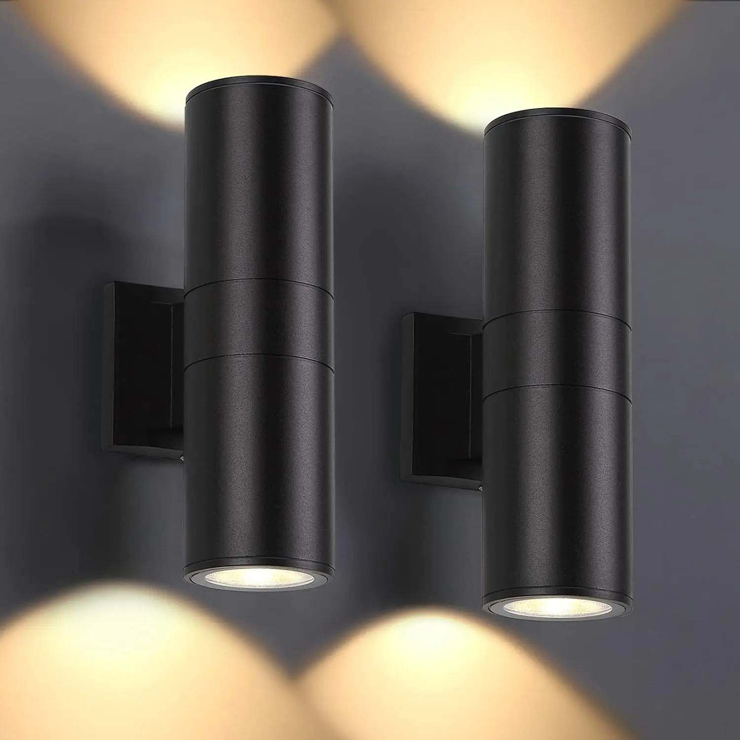 Outdoor Wall Lights 2 Packs, Integrated LED Cylinder Up Down 12W Aluminum Light, Waterproof Exterior Light for Porch Patio Door