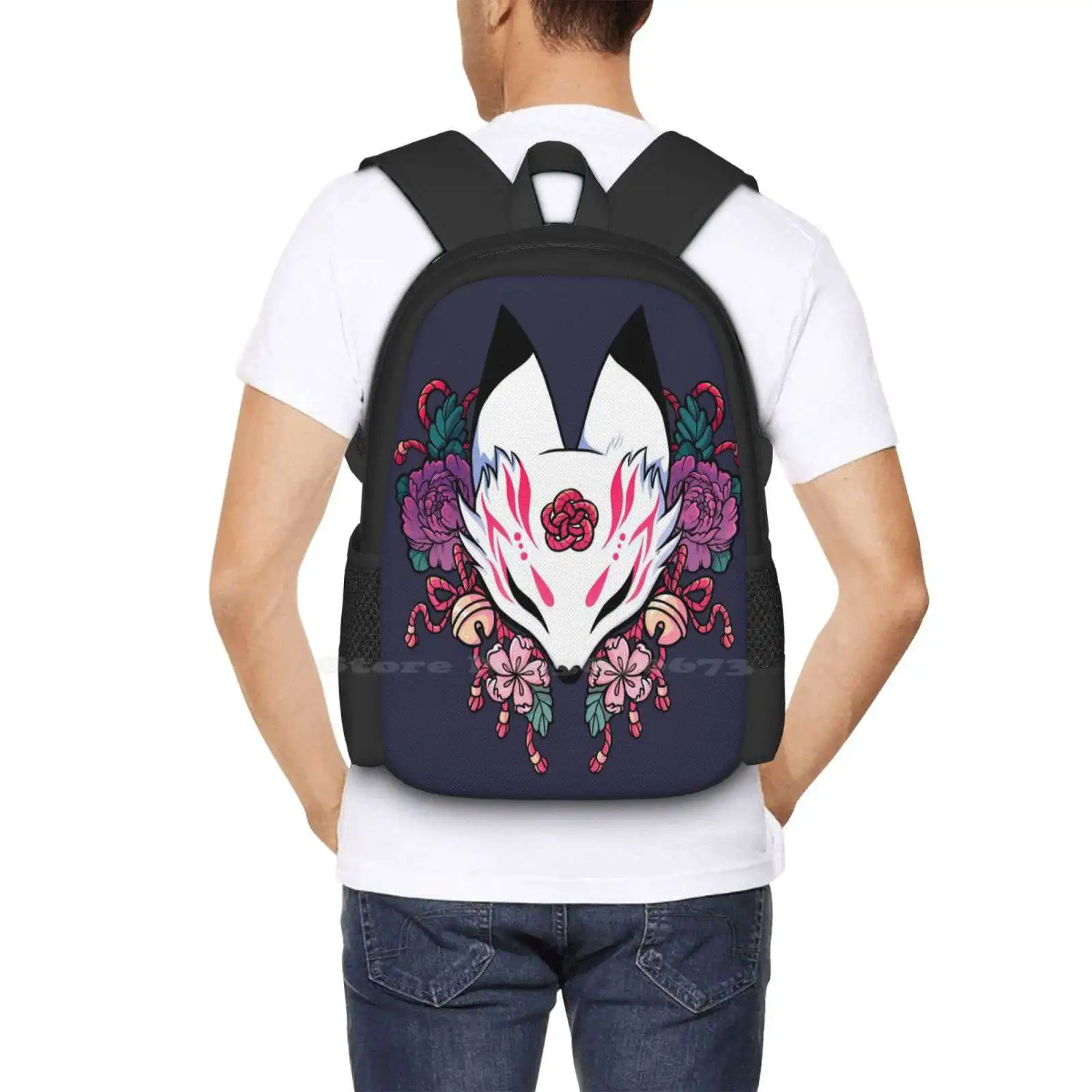 Fox Spirit Pattern Design Laptop Travel School Bags Fox Ghost Yurei Japanese Asian Kabuki Traditionally