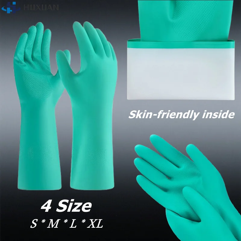 1Pair Reusable Work Gloves Made of Premium Nitrile Household Cleaning Tools Chemical Acid Resistant Waterproof Long Glove