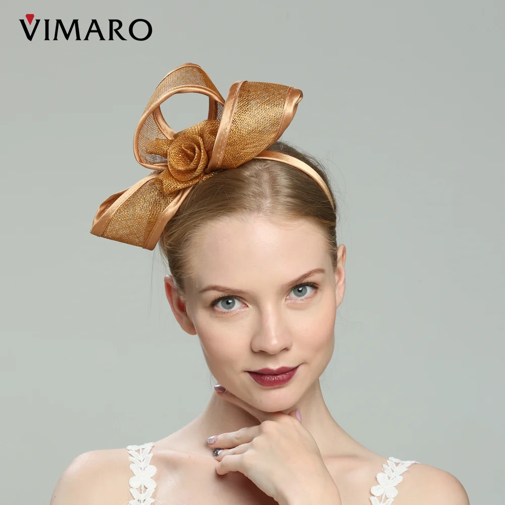 VIMARO Gold Sinamay Fascinators for Women Elegant Headbands Fascinator Hats for Women Wedding and Church Hat Derby Tea Party