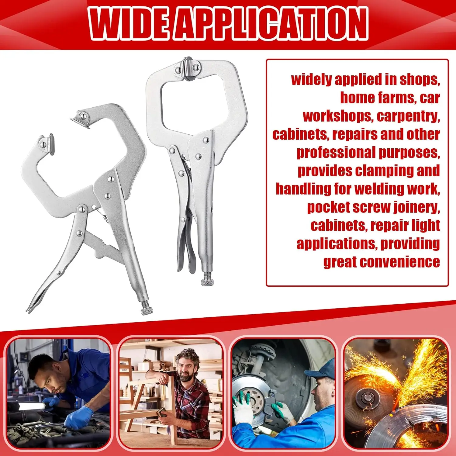 10 قطع مشبك قفل C، مشبك لحام قابل للتعديل مع طرف عادي ووسادة دوارة، 11 بوصة لأعمال النجارة والخزانة والإصلاح - Sho