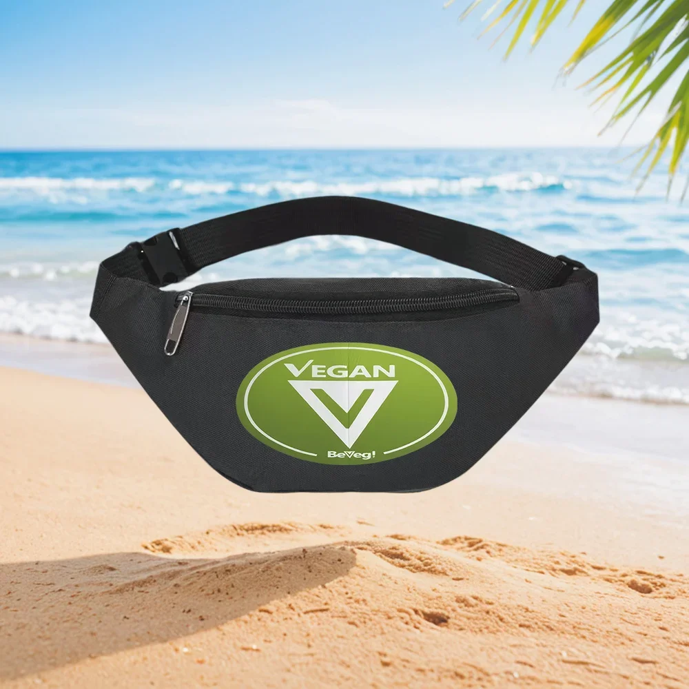 Vegan V Symbol BeVeg! Logo Design Waist Backpack Crossbody Chest Bag Street Casual Sporty Fashionable Simple Unique Printed Desi