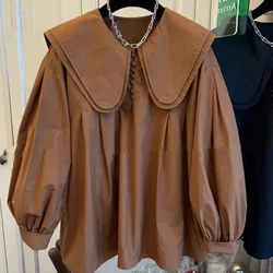 Lente Herfst Losse Jeugd All-match Preppy Stijl Blouse Lange Mouw Effen Straat Casual Shirt Tops Mode Koreaanse Dameskleding