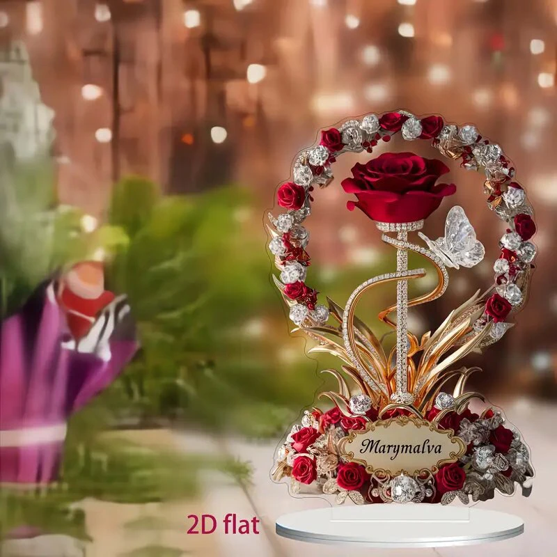 8in Flat Acrylic Rose Can Stand MOM mom Birthday Gift Mother's Day Anniversary Decoration Table Filial Child To Mother Mom