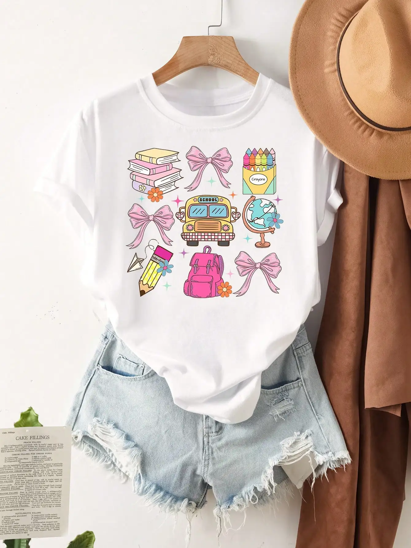 

Stationery For Learning And Use Basics Female Tee Shirt Breathable T-Shirt Oversize Short Sleeve All-Match Women Streetwear