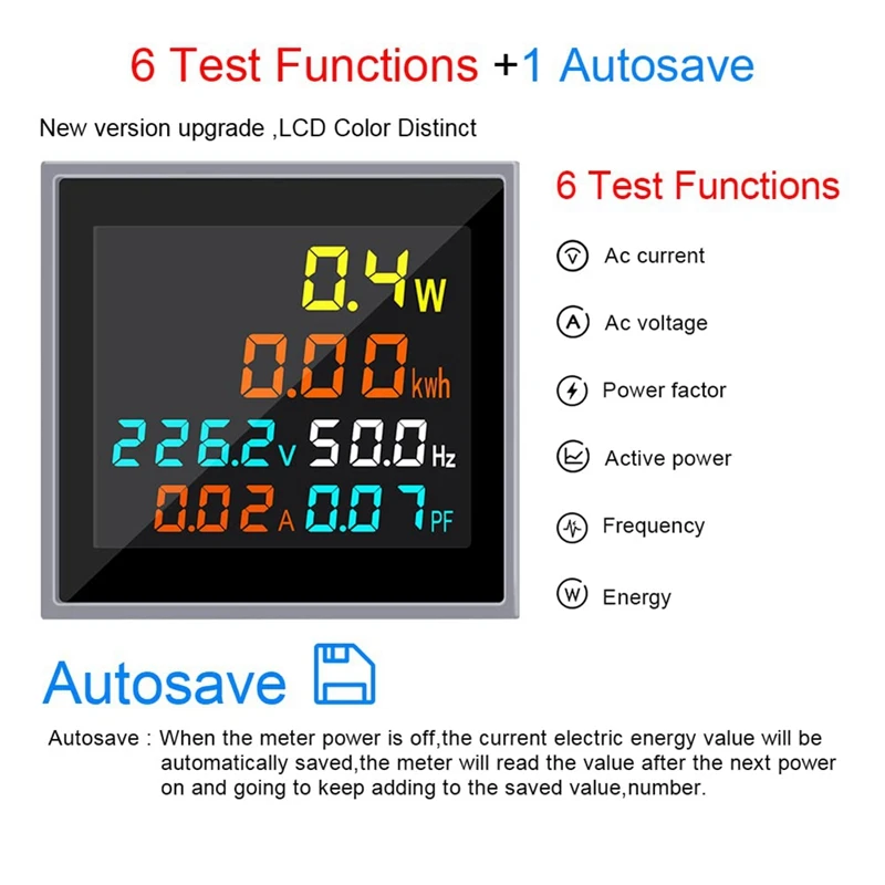 6 In 1 Electronic Watt-Hour Meter Voltage Current Power Display Frequency Meter Intelligent Power Monitor