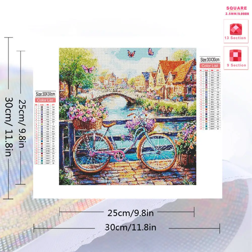 Evershine 5D Bicycle Diamond Painting Landscape Suitable For Beginners DIY House Diamond Mosaic Bridge Scenery Unique Gift