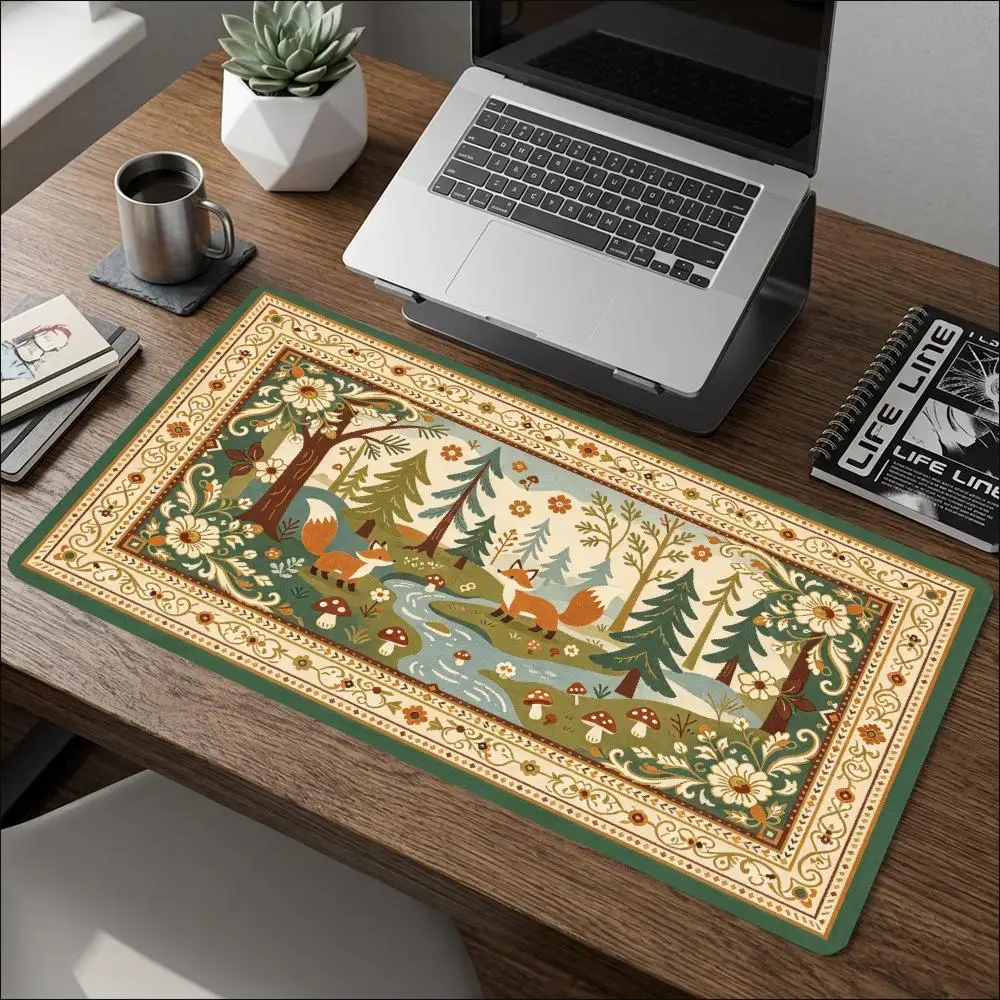 Forest Deer Landscape Persian Rug Pattern Gaming Mouse Pad Large Size Smooth Glide Thick Rubber For Nature Room