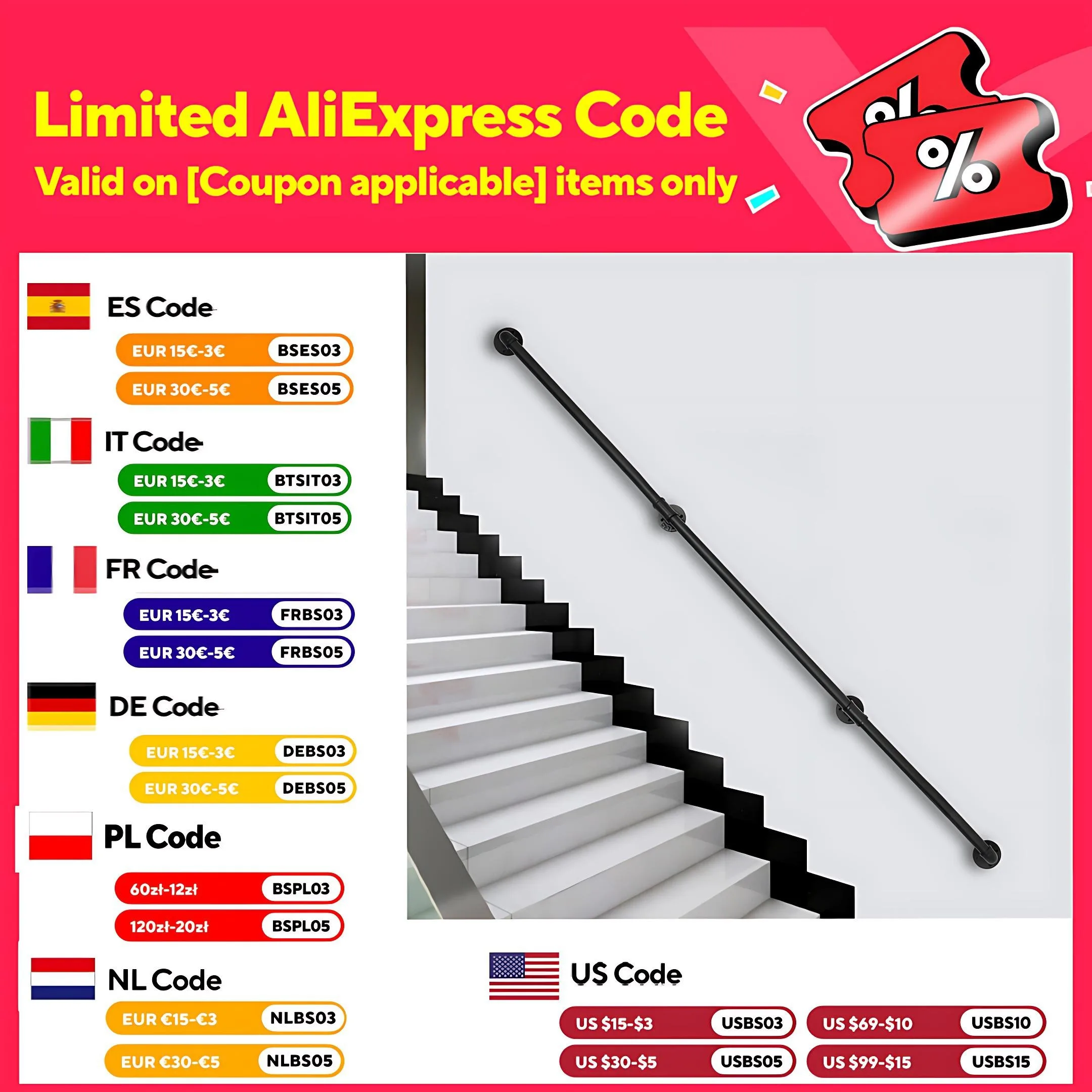 Industrial-Style Metal Stair Handrail – 3 Sections, Easy Installation, Rust-Resistant, Black Finish