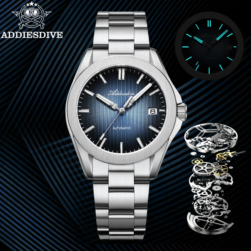 

ADDIESDIVE Watch New Men's Automaic Wristwatch NH35 Mechanical Sapphire Glass Sunburst Luminous Waterproof 200m Diving AD2080