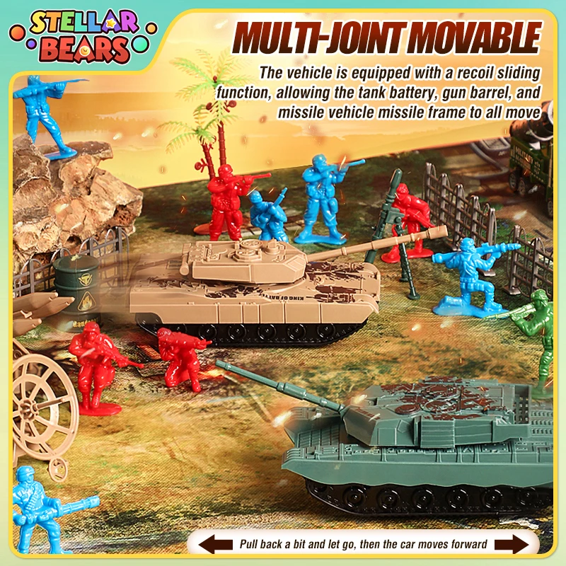 

Simulated Army Tank Fighter Warship Soldier Model Children's Military Enlightenment Toy Pull Back Car Movable Truck Car Kids Toy