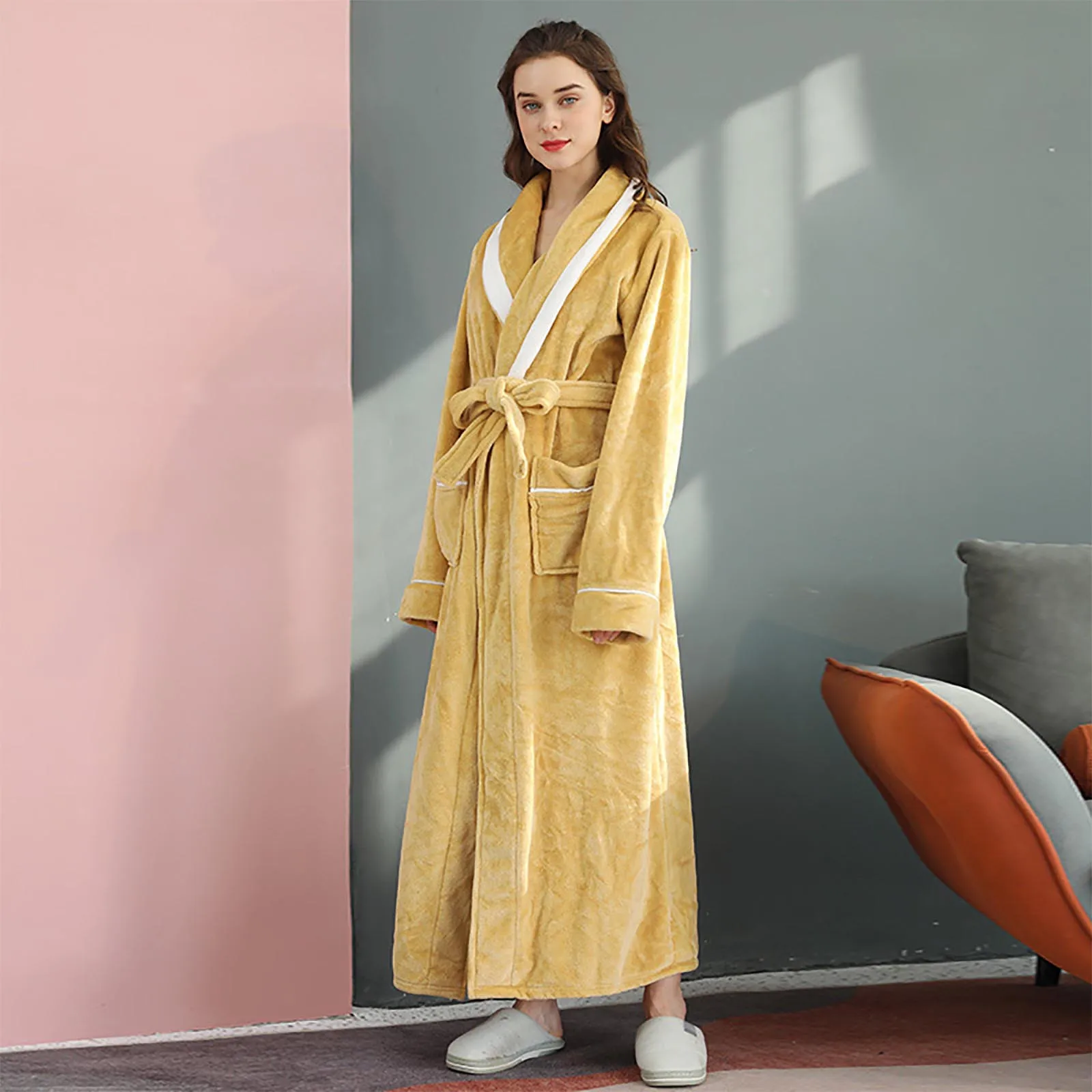 

Thickened Flannel Couple Sleepwear Robe Long Kimono Bathrobe Gown Plus Size Loose Coral Fleece Home Lounge Wear