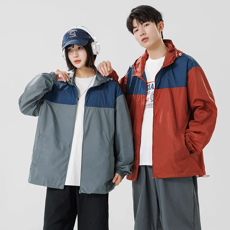 Outdoor Sun Protection Clothing Color Block Skin Friendly Hoodie Hot Sale of The Season New Trendy Couple Lightweight Breathable