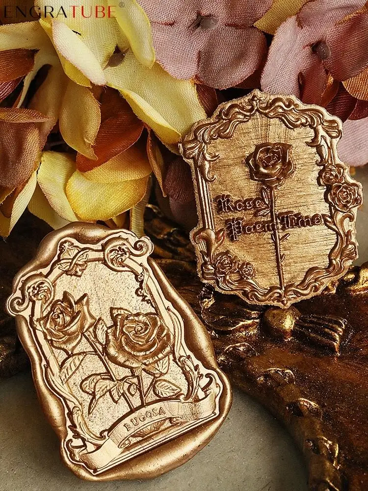 

3D Embossed Wax Seal Stamp Relief Frosted Classical Rose Poem Line For Gift Wrapping Wedding Greeting Card Decoration Tool