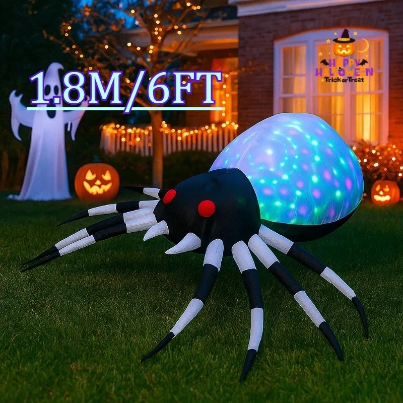 6FT Outdoor Inflatable Halloween Spider with Magic Lights - Blow - Up Toy for Yard, Lawn and Courtyard Decorations