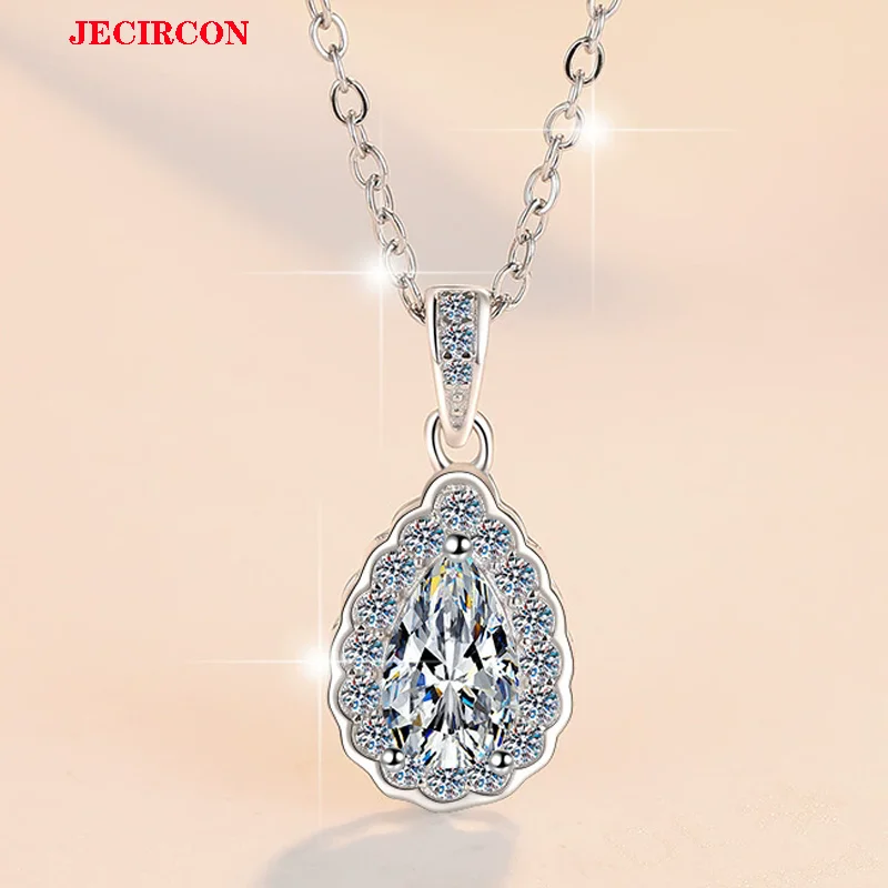 

JECIRCON S925 Sterling Silver Necklace for Women, Sparkling 1CT Moissanite Teardrop-shaped Pendant, Versatile & Stylish Jewelry