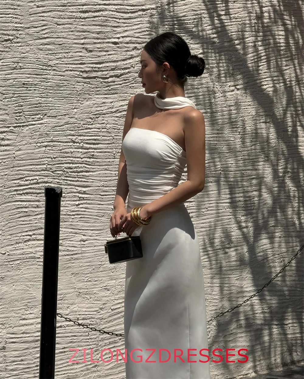 فستان سهرة فاخر من الساتان الأبيض مخصص، فساتين رائعة بدون حمالات بدون أكمام لحفلات العودة للوطن، فساتين مناسبة خاصة #6