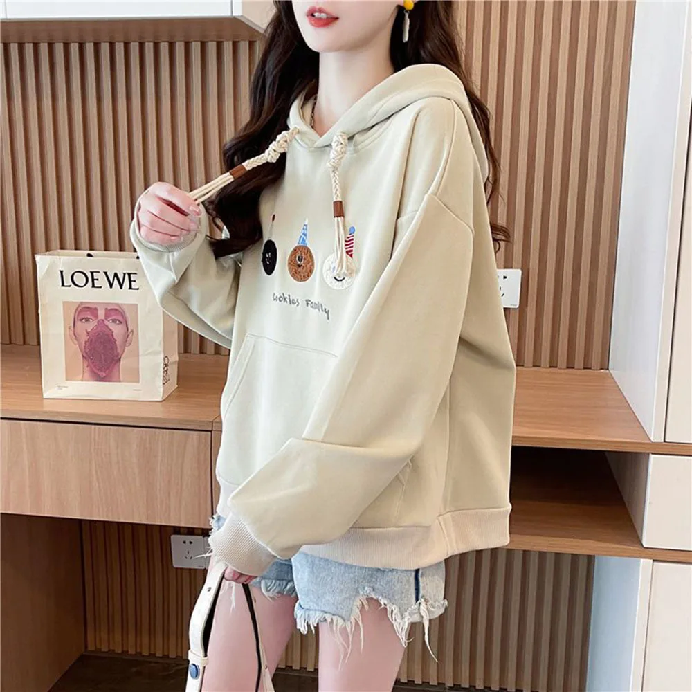 Cartoon Print Spring Autumn Simple Tops Fashion Harajuku Loose Hoodie Street Trend Women's sweatshirts Casual Long Sleeve Hooded