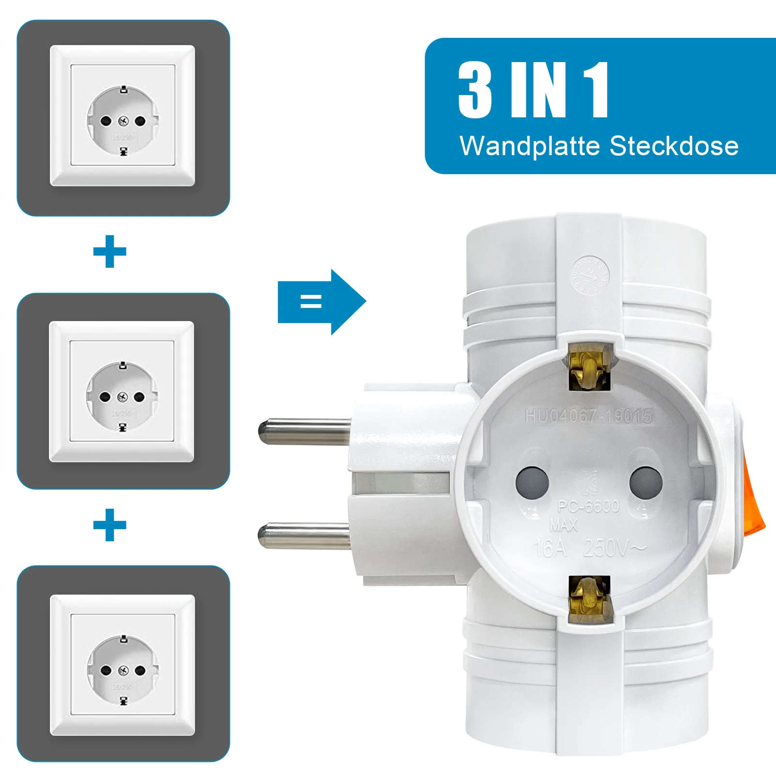 

Многофункциональная переходная розетка 3-в-1 с независимым выключателем, огнестойкая и огнестойкая огнестойкая розетка для путешествий домой