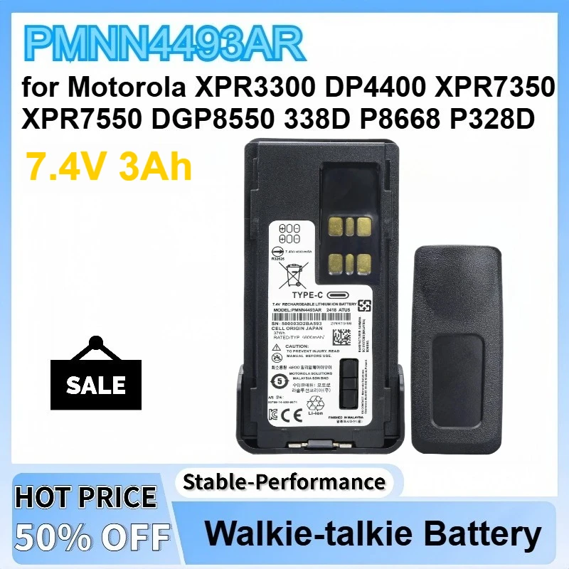 

New 7.4v 3Ah PMNN4493AR LI-ION Battery Type-C USB for Motorola XPR3300 DP4400 XPR7350 XPR7550 DGP8550 338D P8668 P328D Radios