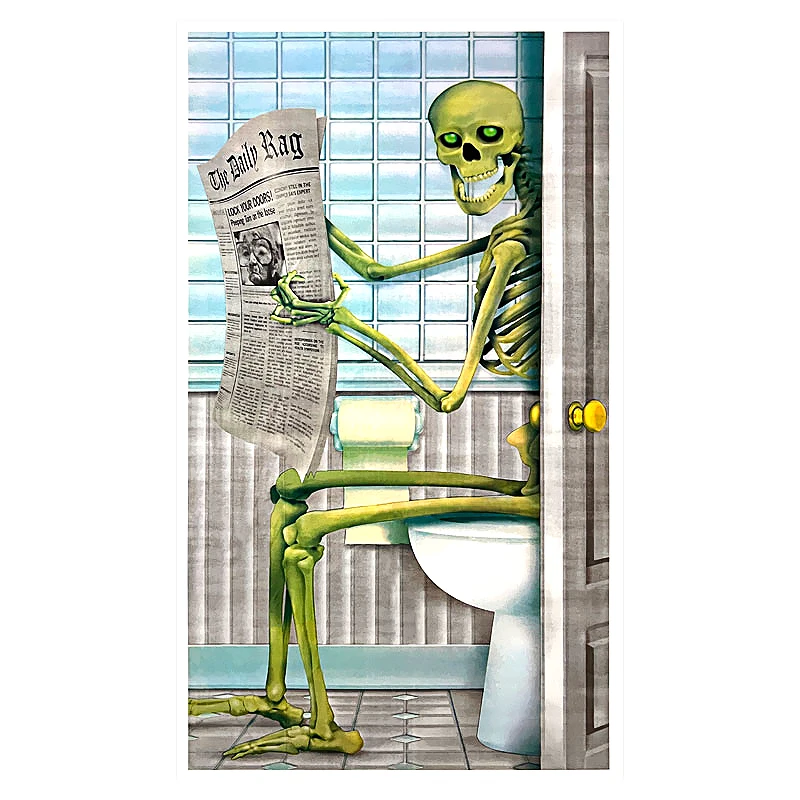 

130x76cm Halloween Decoration Skeleton Restroom Door Cover Poster Sticker for Halloween Party Home Horror Door Wallpaper Decor