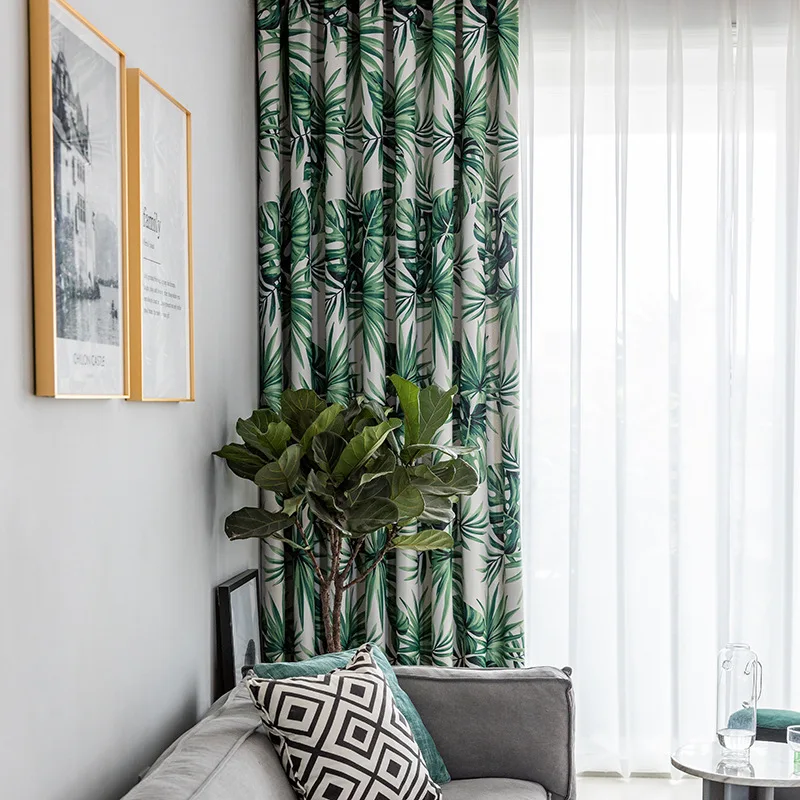 

Green Leaf Print Curtains for Living Dining Room Bedroom Modern Simple Hawaiian High Shading Fresh Windows Heat Insulation