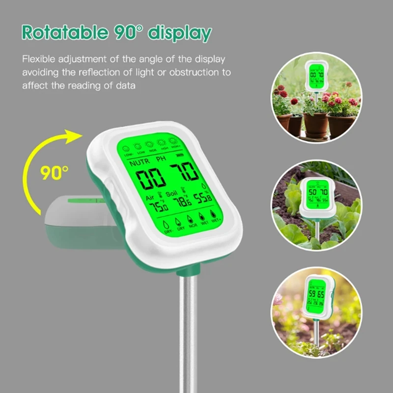 7 In 1 Soil PH Meter ความชื้นในดินเครื่องวัดอุณหภูมิดิน PH Fertility อุณหภูมิความชื้นเครื่องทดสอบสําหรับ Garden Farm เครื่องวิเคราะห์ดิน