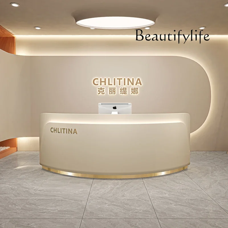 checkout page reception desk table can be customized  Beauty salon bar table Nordic training institution curved