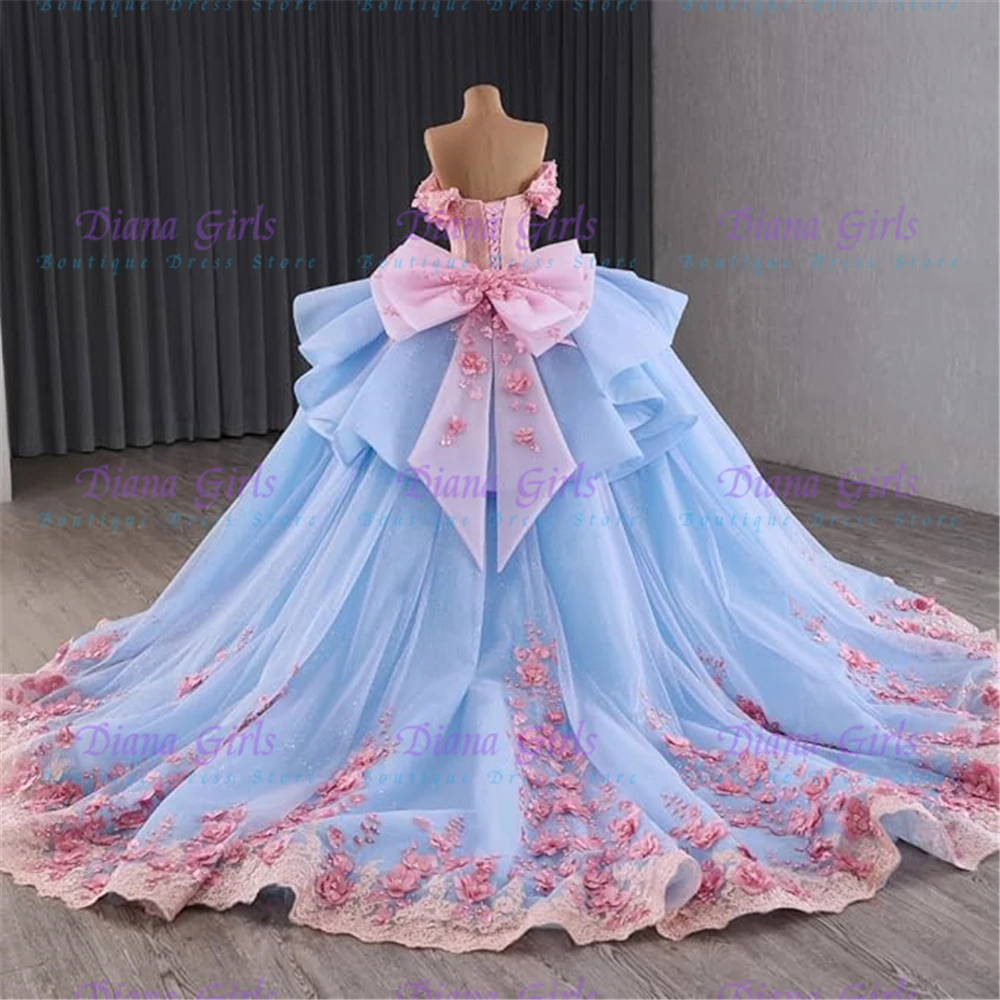 Elegant Quality Flower Girl Dress Pink Tulle Fluffy Exquisite Pink 3D Flowers Applique Wedding Birthday Party Evening Ball Gowns