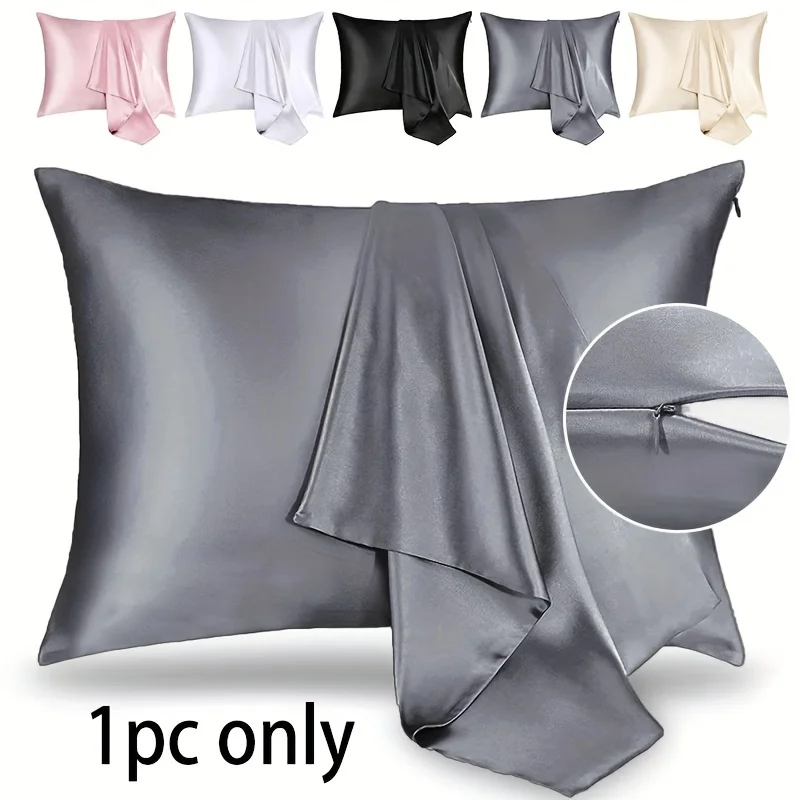 Silky Satin Pillowcase 21 Momme 600 Thread Count for Hair and Skin , Hypoallergenic Breathable Both Sides satins with zipper