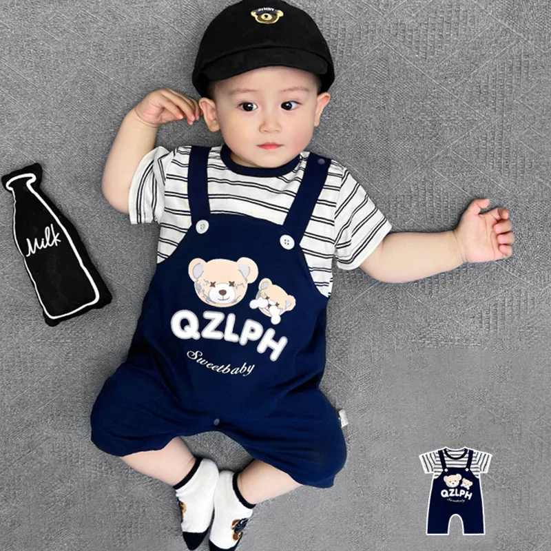 Cotton Newborn Baby Boy Short Sleeve Jumpsuit Romper Overall Handsome Gentleman Clothes 0-12 Months baby costume  ropa de bebe