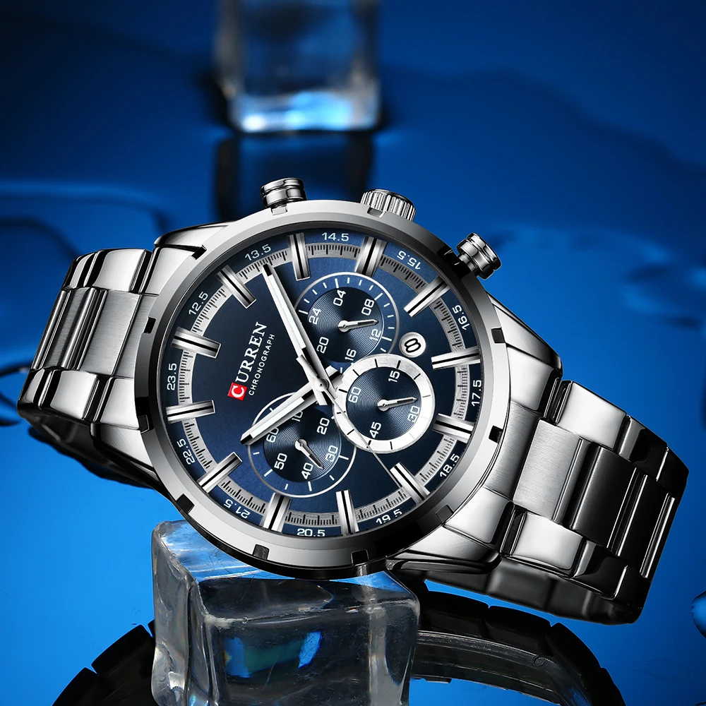 Nuevos relojes CURREN de moda con acero inoxidable, marca superior, cronógrafo deportivo de lujo, reloj de cuarzo para hombre, reloj Masculino