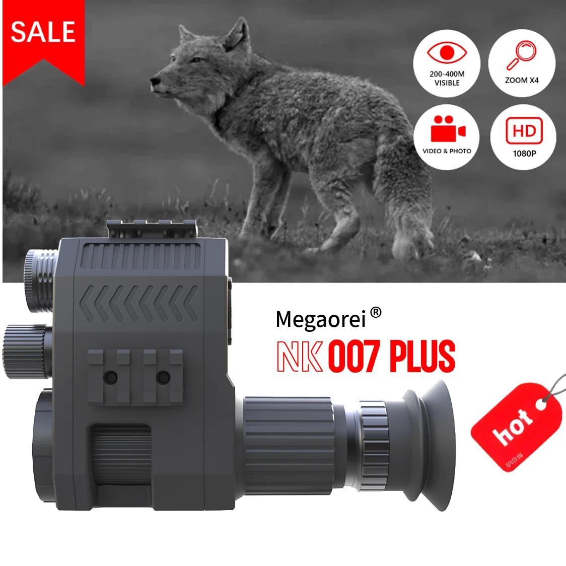 

Megaorei NK007 1080P HD 4X Digital Zoom Monocular Telescope 400M Infrared Night Vision Sight for Hunting Photo Video Recording