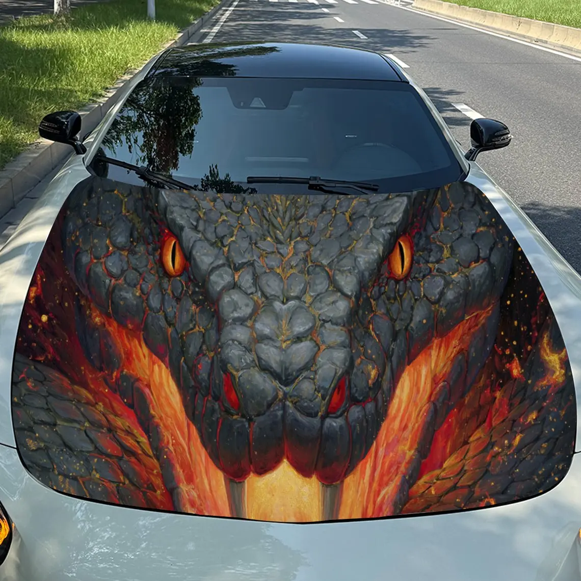 

Mang Snake Spitfires Fire ПВХ капот автомобиля виниловые обертки, самоклеящаяся водонепроницаемая наклейка на капот автомобиля, украшение автомобиля Prote