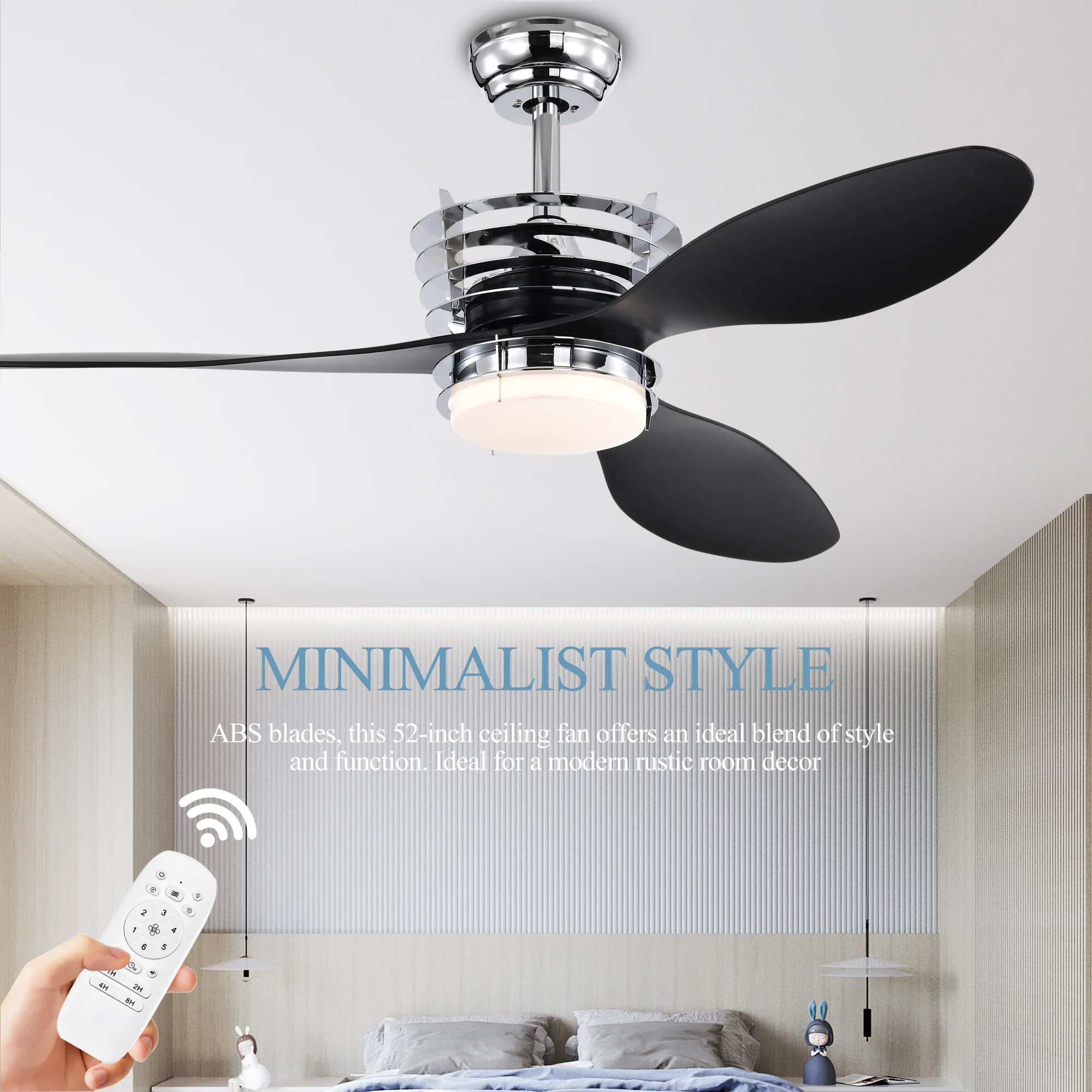 52 inch silver plus black ceiling fan light noiseless 6 speed fan light black friday home decor suitable for bedroom living room