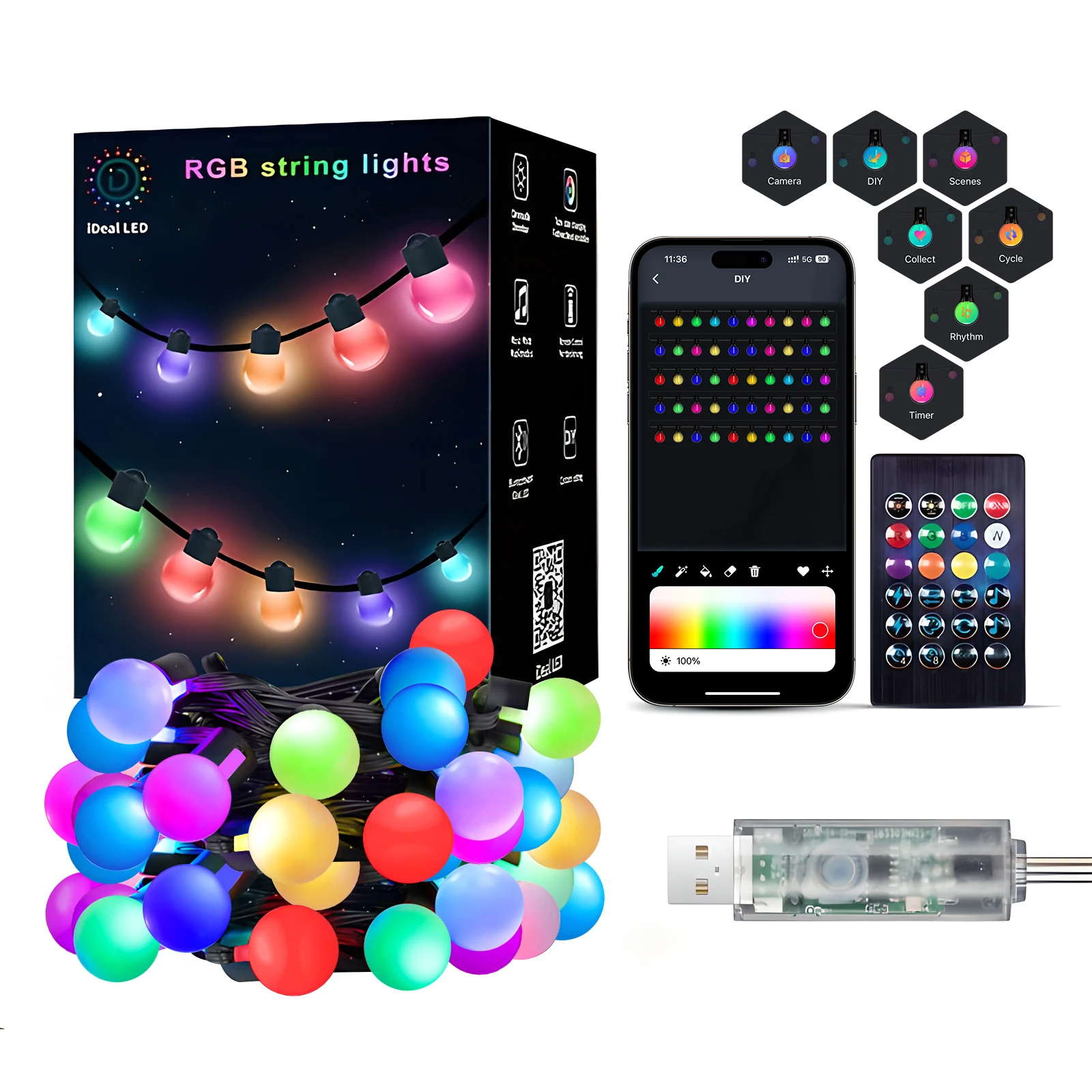 

LED Courtyard Decoration Light String Intelligent APP Control RGB+IC Color IP65 Suitable For Garden Courtyard Party Christmas