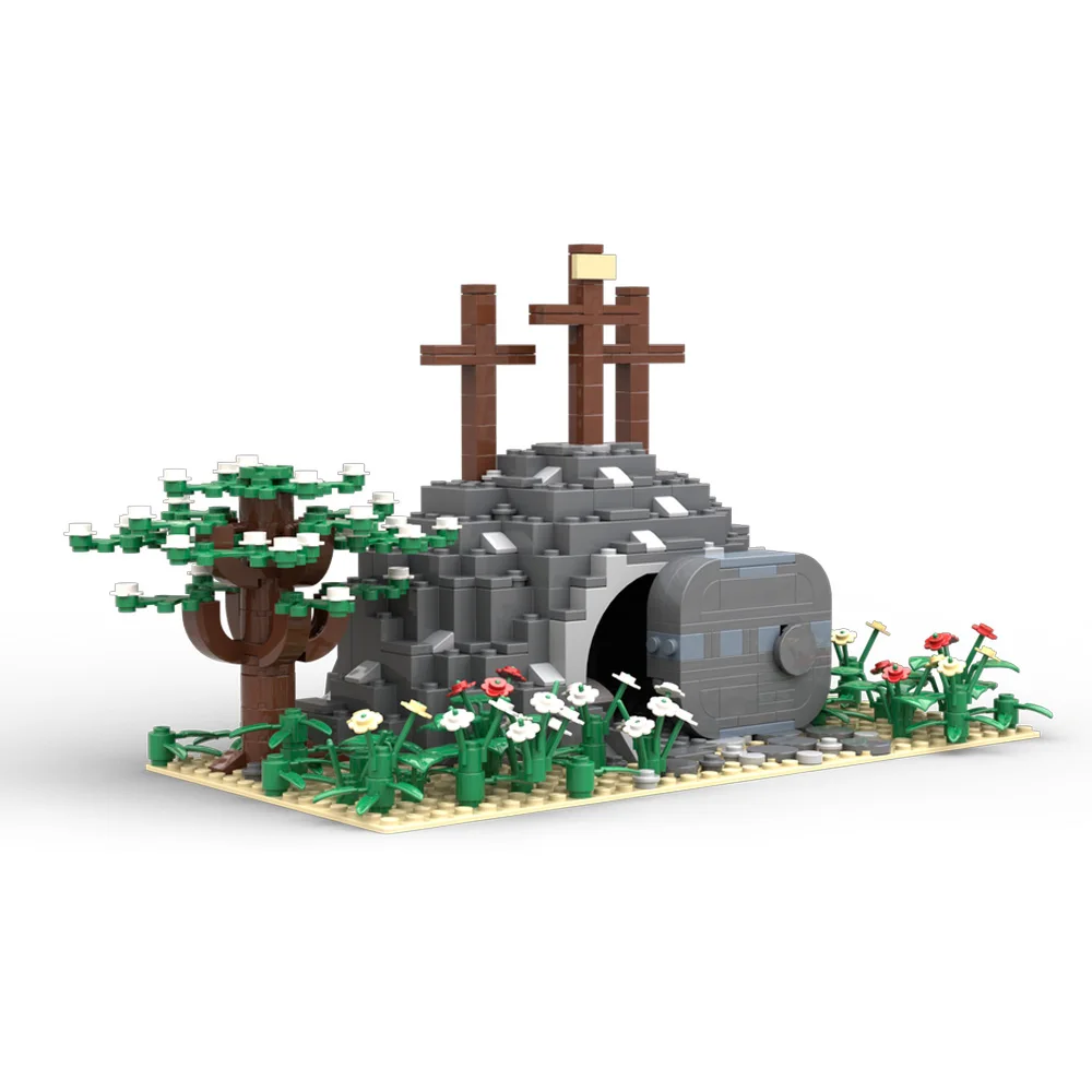 고브릭스 MOC 예수 부활 묘소 블록 모델 부활절 예수 비석 건축 블록 조립 장난감 선물