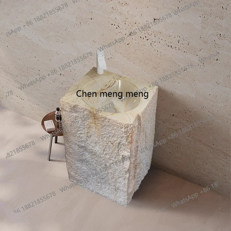 X  Column basin integrated floor travertine sink personality art high-end marble stone pattern sink