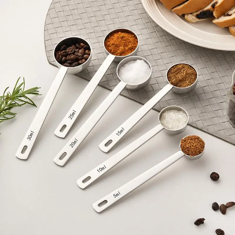 5-30ml Stainless Steel Coffee Scoop Measuring Spoon Milk Coffee Bean Spoon Long Handle Coffee Spoons Baking Coffeeware Tools