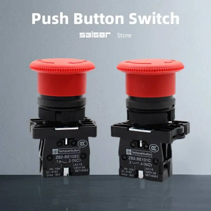

1NO/1NC Emergency Stop 22mm Mounting XB2-ES541(ES542) Push Button Switch Red Mushroom Head Control 220V 10A