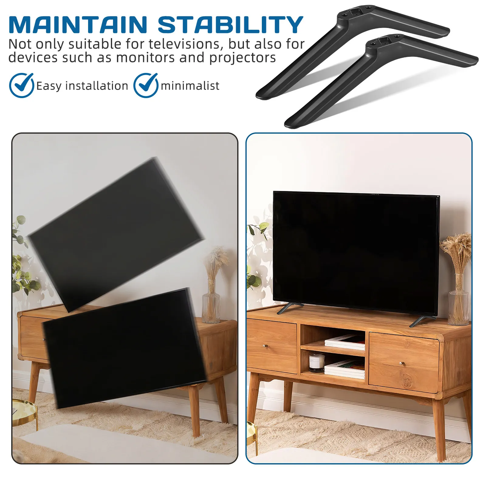 

Universal TV Stand Legs Replacement TV Feet Smart Tvs Tabletop Base Stand Stable Anti Slip Pedestal Foot for Living Room Bedroom