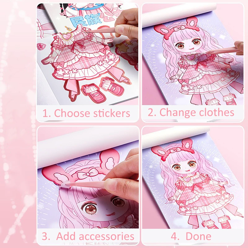 Puzzle Cartoon Handmade Dress Up Sticker Book Girl Sticker Book Children's Cartoon Makeup Show DIY Book