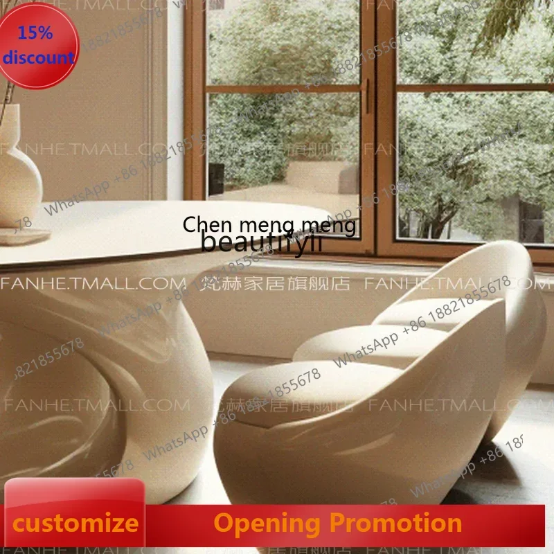 cn8617 ssss 8617 Modern cream dining table, solid wood creative oval table 2 meters long dining table, artistic sense