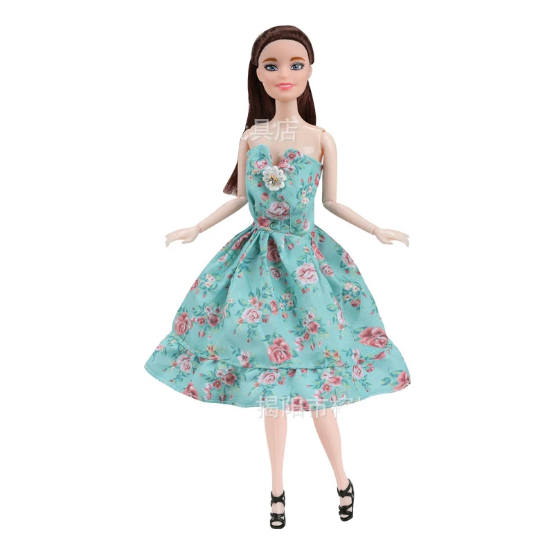 Elegant French-style Green Floral Strapless Dress Sweet Princess Dress For 1/6 FR Babi Supermodel Doll 30cm Doll Clothes Parts