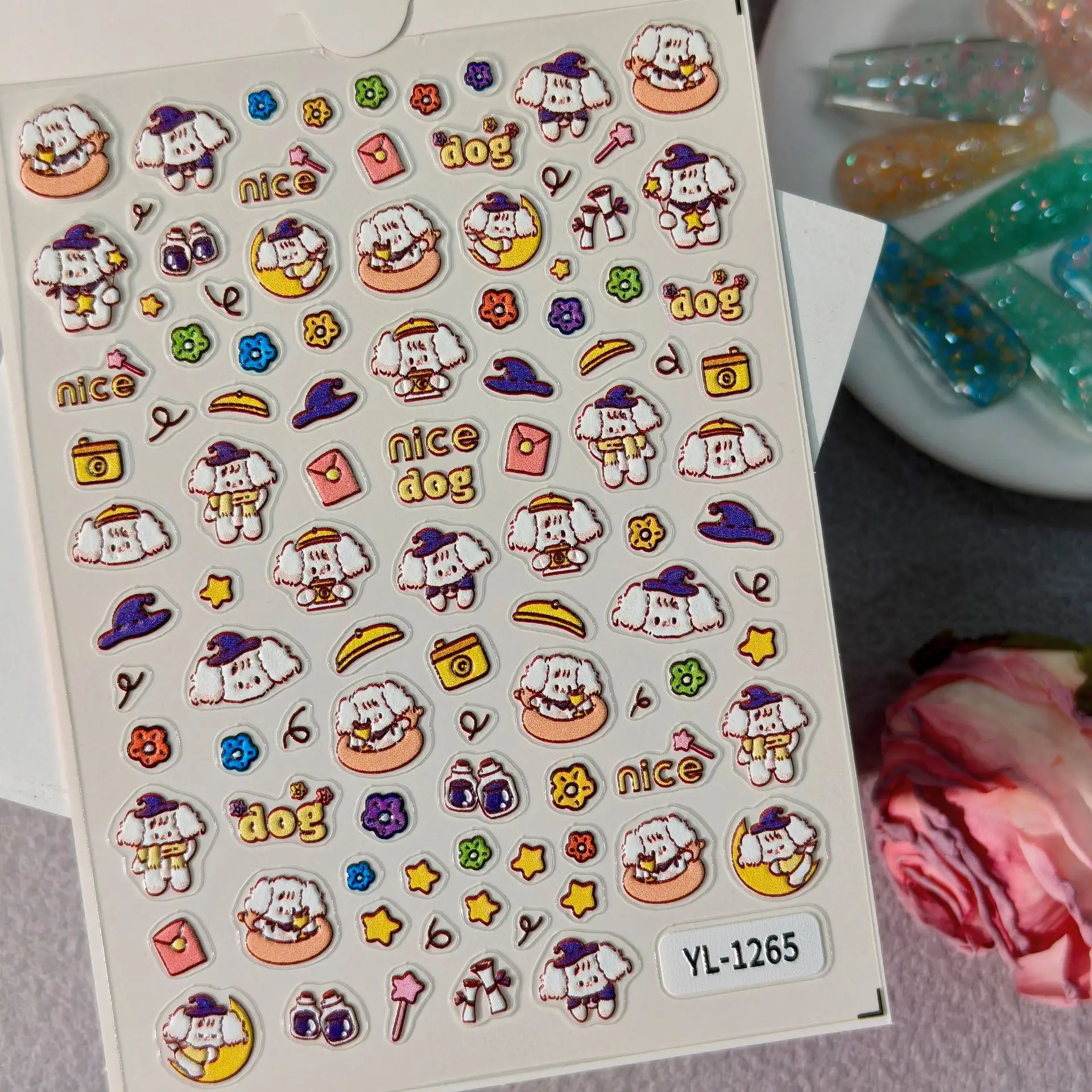 1 Set 5D Embossed Cute Animal Nail Stickers Cartoon Puppy Kids Self Adhesive DIY Manicure Nail Art Decor Ornaments view 3