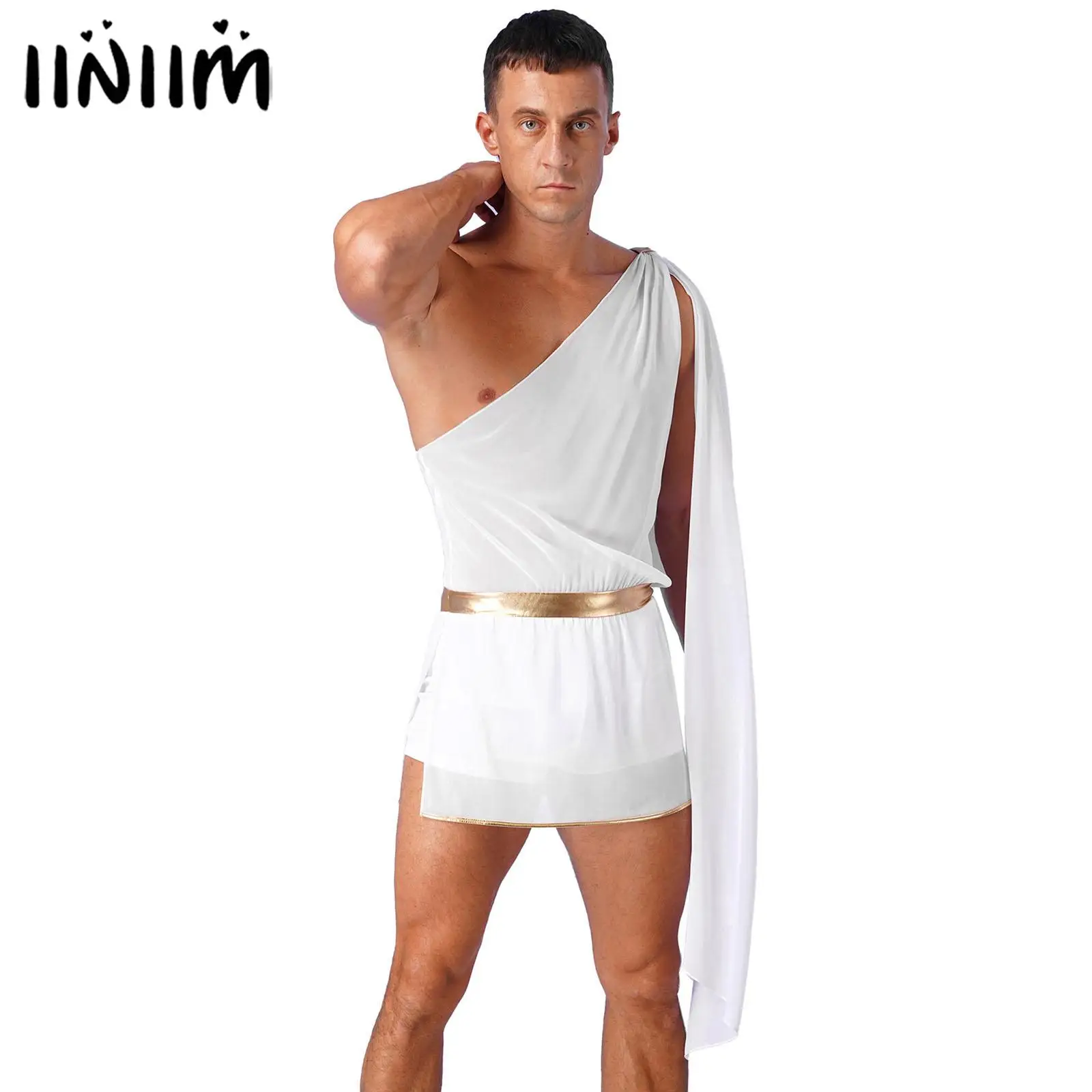 

Mens Mr Toga Jumpsuit Gladiator Cosplay Outfits Ancient Greek And Roman Costume One Shoulder Shorts with Slit Skirt Bodysuit